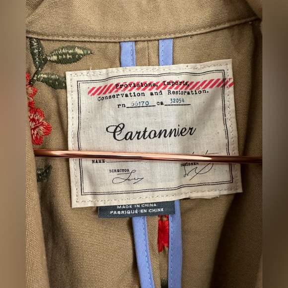 {Anthropologie & Cartonnier} belted embroidered trench coat - Sz M - Picture 5 of 14
